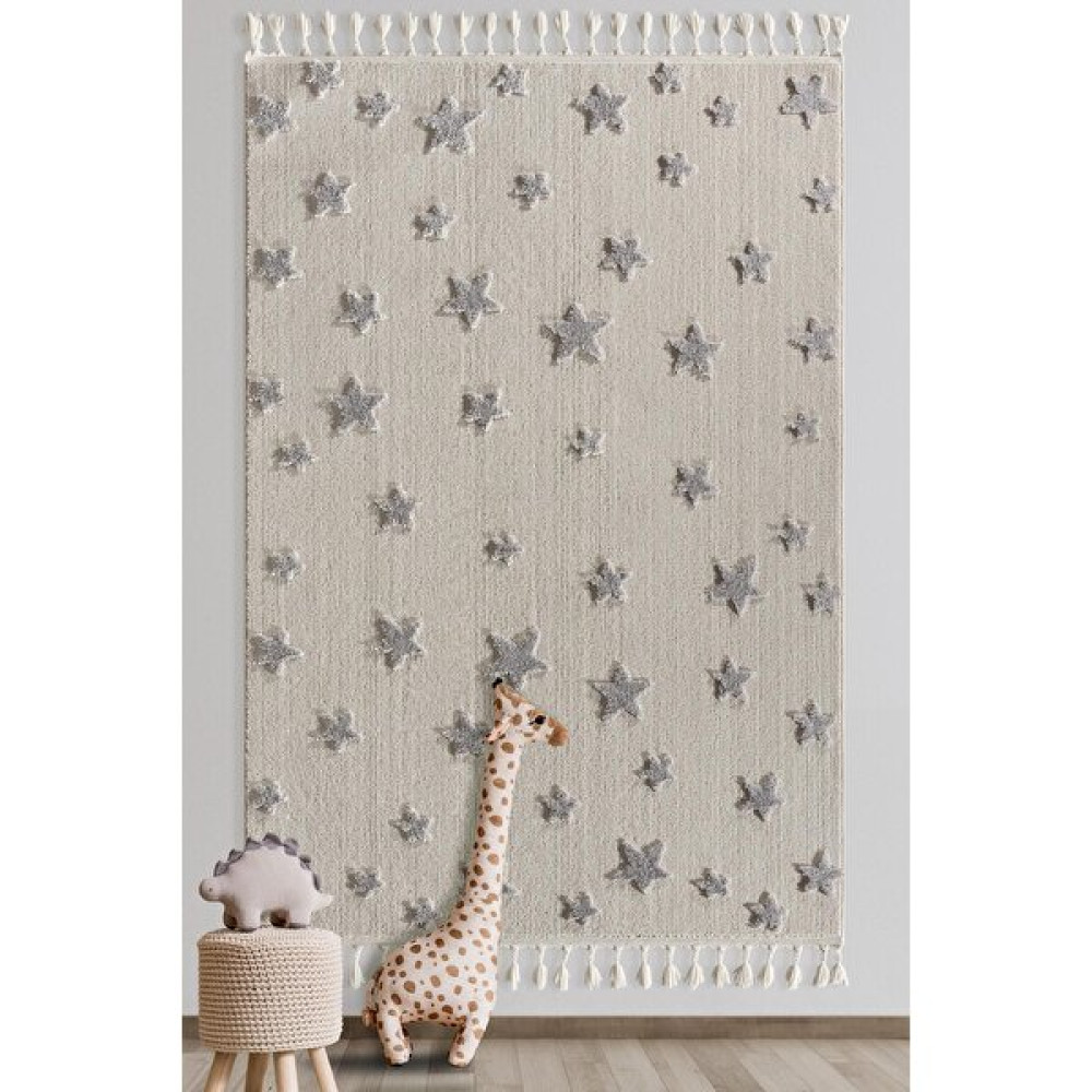 Empera Kids - Starry Antialerjik Yıldız Figürlü Çocuk Odası Halısı - 133 x 190 cm - Gri Bebek Odası Halı Fiyatı