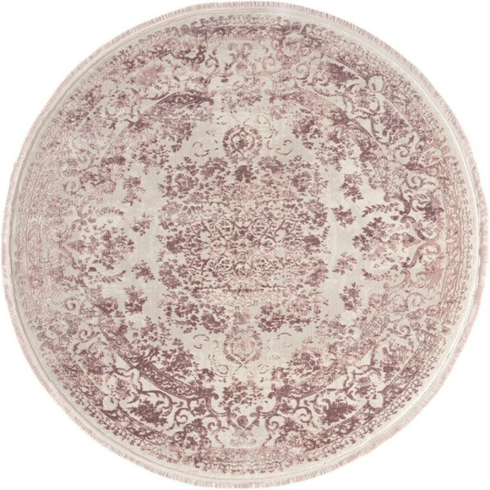 Empera Taboo - Mürdüm Saçaklı Akrilik Daire Halı - 120 x 120 cm - Gri Salon Halısı Fiyatı