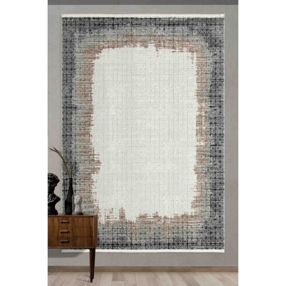 Empera Terra - Vermillion Modern Çerçeveli Halı - 80 x 150 cm - Gri Salon Halısı Fiyatı