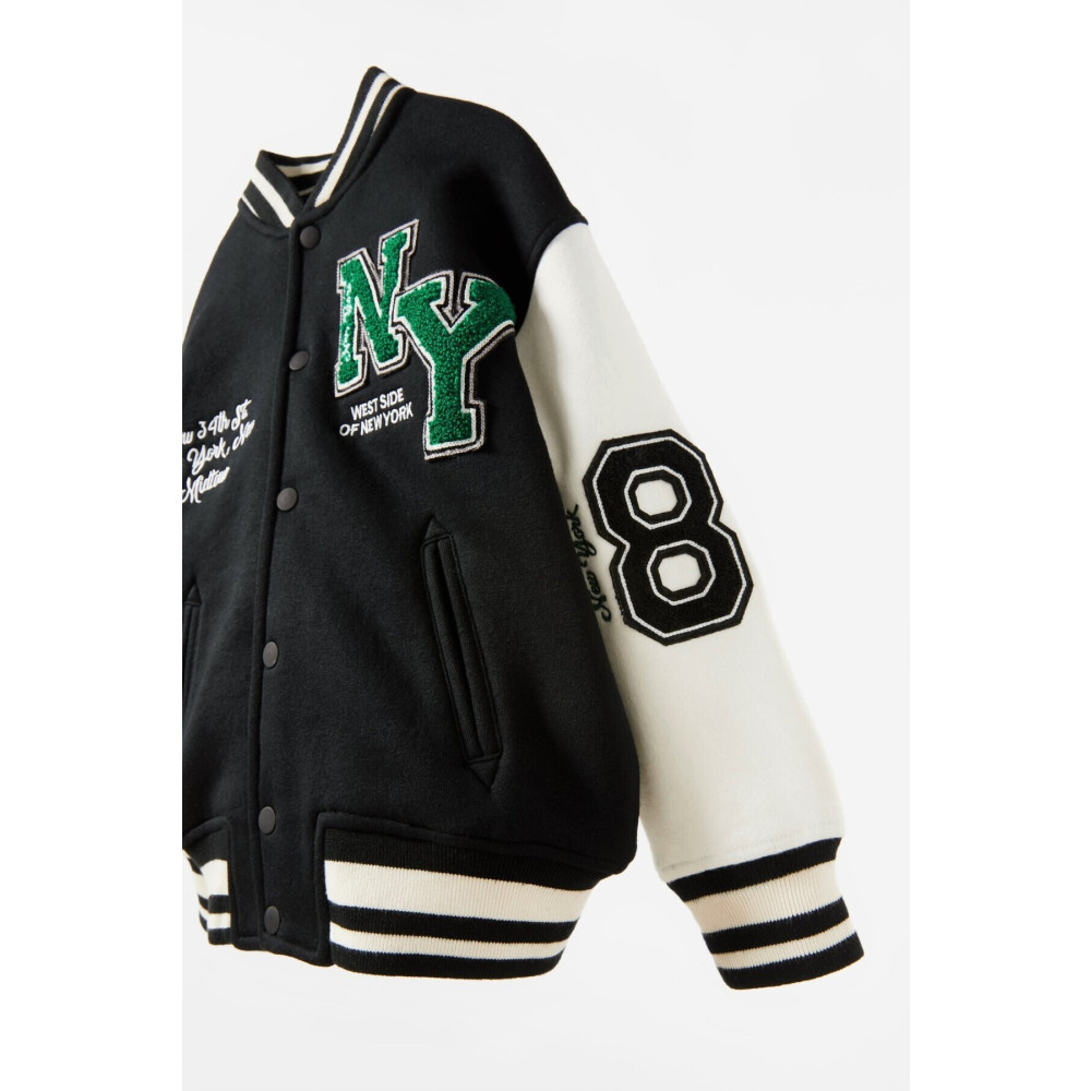 Empoli Unisex Siyah Çocuk Bomber Ceket Kolej Ceket New York Yama Aplikeli 11-12 Yaş Beden Bayan Ceket Fiyatı