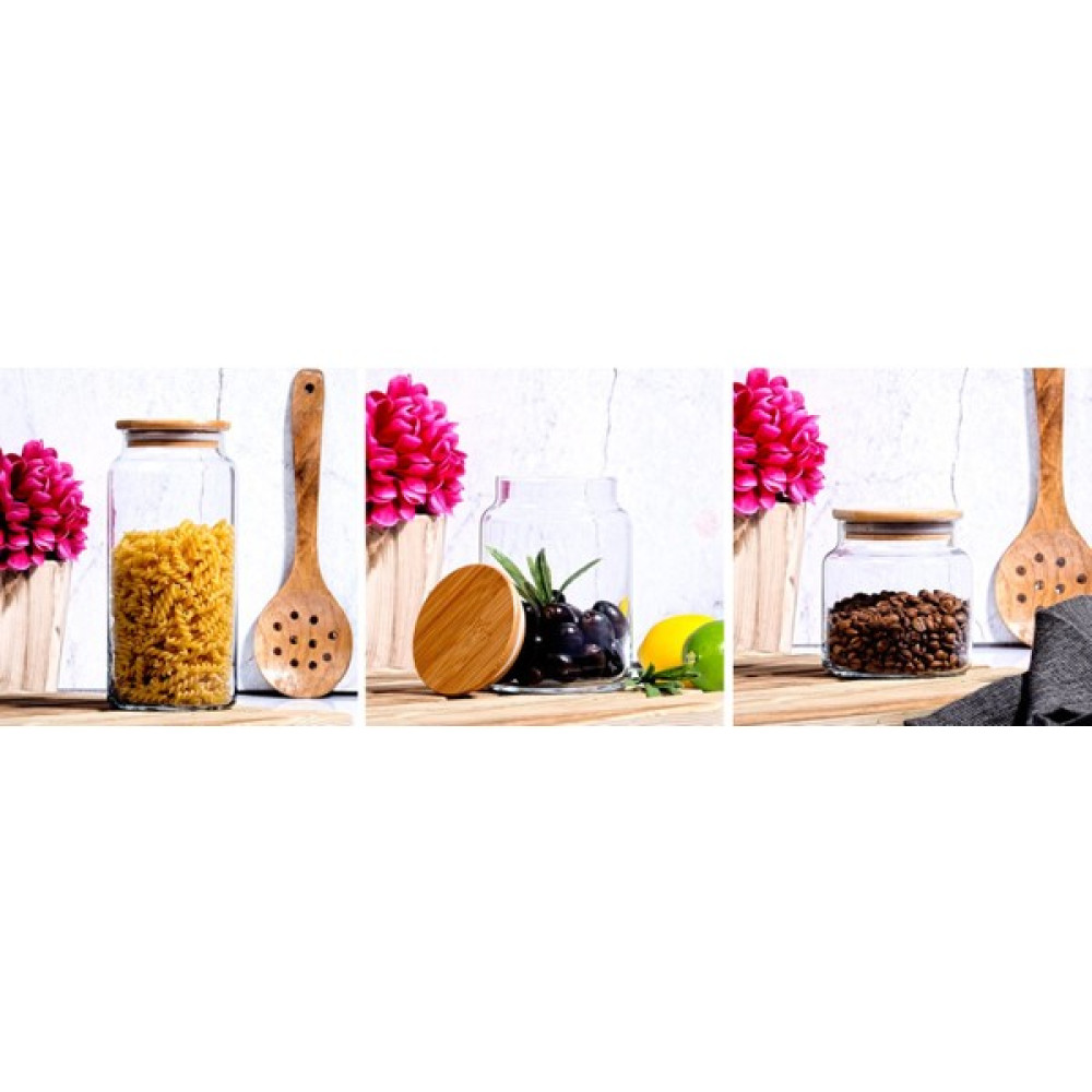 Emr Üfleme Cam Kavanoz - Bambu Kapaklı Contalı Kavanoz 6'lı 3 Boy Saklama Kapları Fiyatı