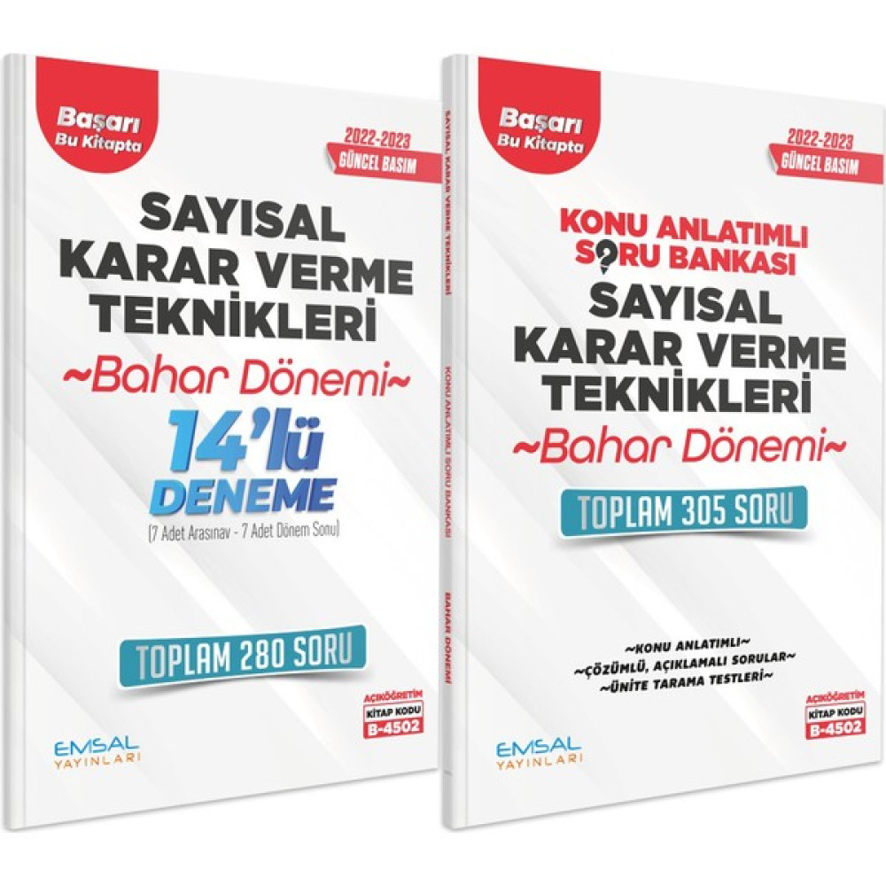 Emsal Yayınları AÖF Sayısal Karar Verme Teknikleri Soru Bankası ve Deneme Seti 2023 Güncel Basım Emsal Yayınları Açıköğretim Kitapları ve Setleri Fiyatı