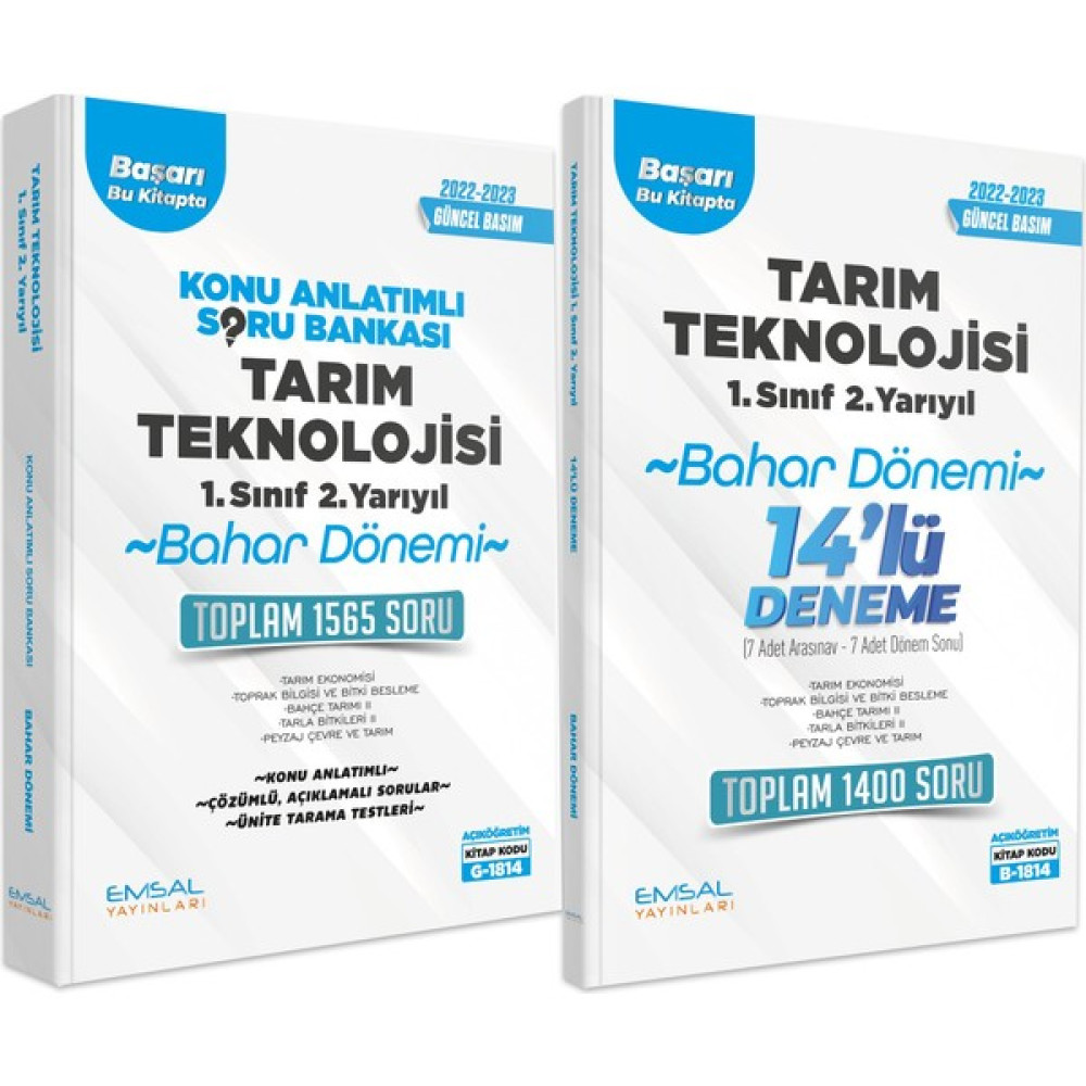 Emsal Yayınları AÖF Tarım Teknolojileri 1. Sınıf 2. Yarıyıl Bahar Dönemi Soru Deneme 2023 Yeni Açıköğretim Kitapları ve Setleri Fiyatı