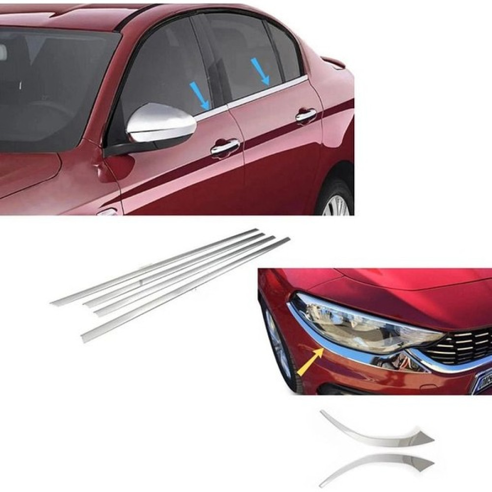 Emtek Fiat Egea Krom Cam Çıtası 4 Prç. + Far Kaşı 2 Parça 2015-2020 Paslanmaz Çelik Oto Boyaları Fiyatı