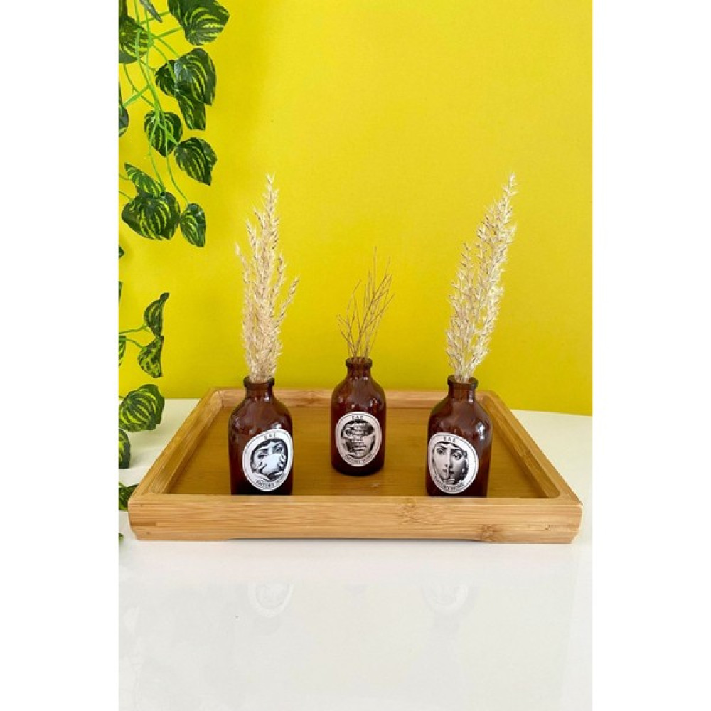 Emtory Home 3'lü Mini Dekoratif Fornasetti Amber Cam Şişe Vazo Seti 7,5cm - Renkli Vazo Fiyatı