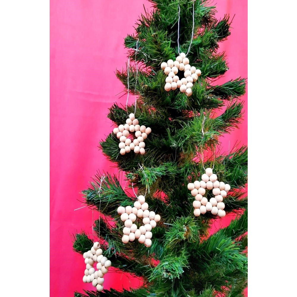 Emtory Home 5cm 5 Adet Dekoratif Ahşap Boncuklu Mini Yıldızlı Yılbaşı Süsü (5cm) Yaş Günü & Parti Fiyatı