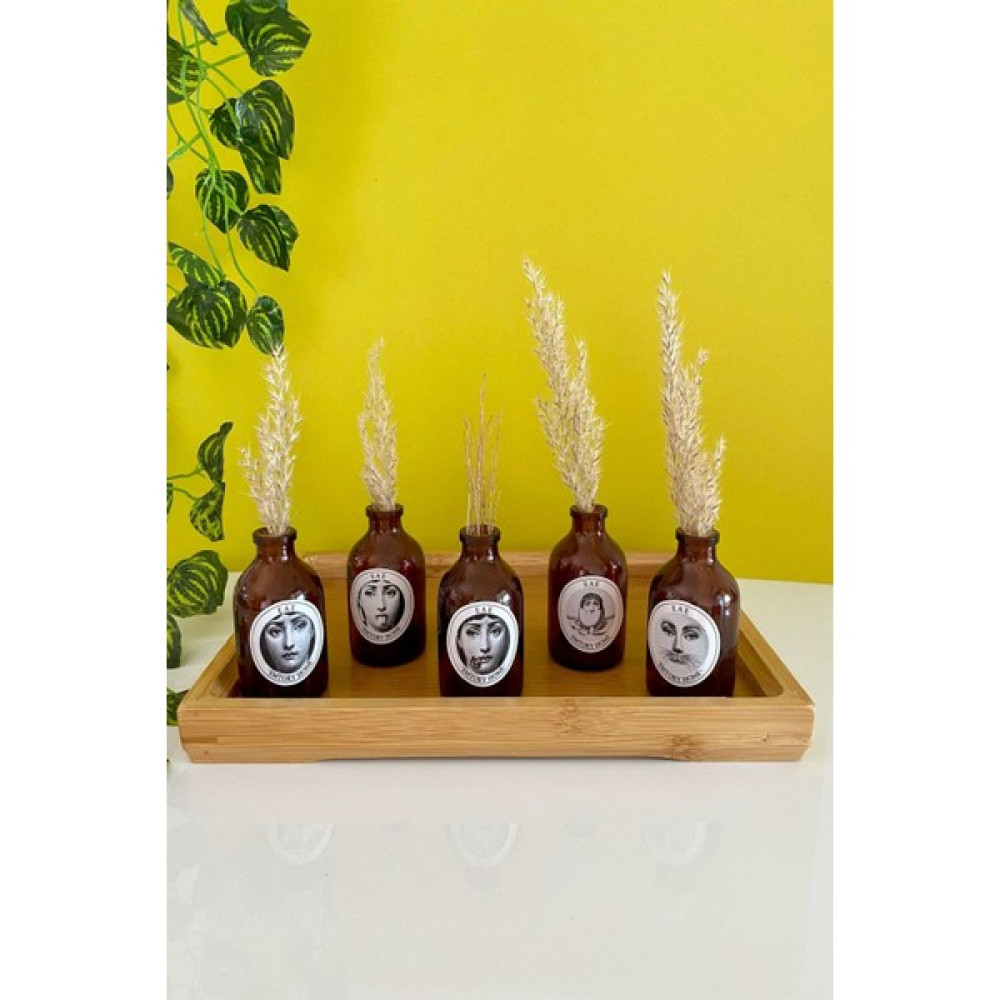 Emtory Home 5'li Mini Dekoratif Fornasetti Amber Cam Şişe Vazo Seti 7,5cm - Renkli Vazo Fiyatı