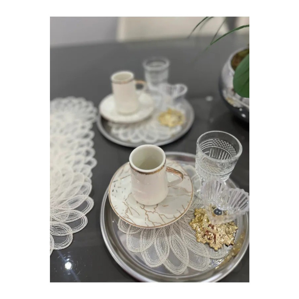 Emtory Home 6 Adet Fransız Tarzı Modern Krem Simli Bardak Altlığı & Kokteyl Peçetesi Runner Fiyatı