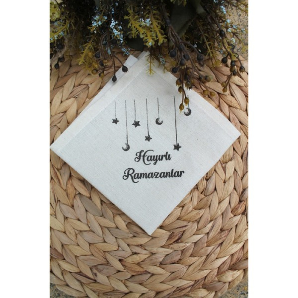 Emtory Home 6 Adet Hayırlı Ramazanlar Baskılı Keten Servis Sunum Peçetesi (Sınırlı Sayıda) - 30 x 30 cm - Kırık Beyaz Masa Örtüsü Fiyatı