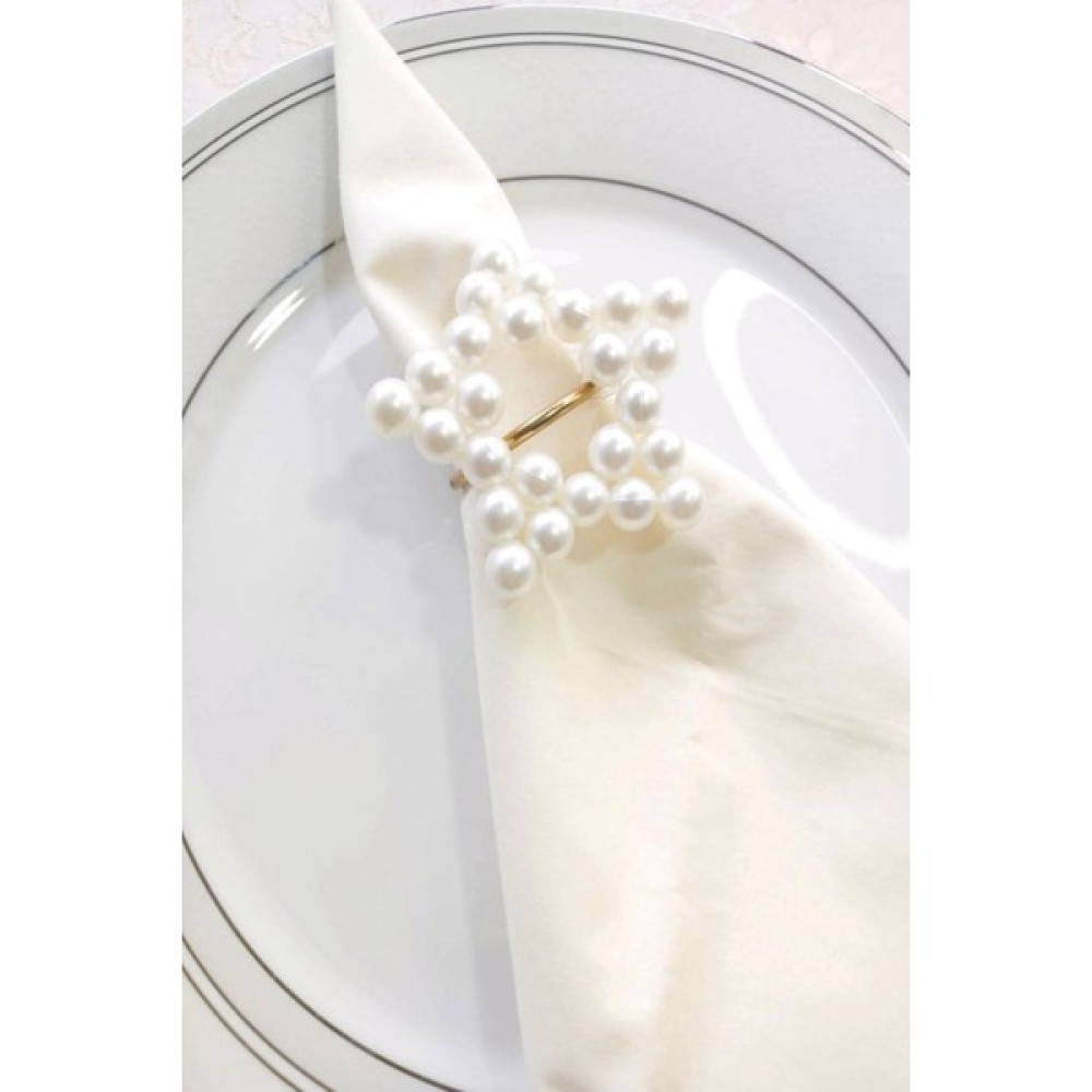 Emtory Home 6 Adet Pearl Golden Metal Halkalı Yıldız Peçete Yüzüğü - Bej - Gold - 40 x 40 cm Masa Örtüsü Fiyatı