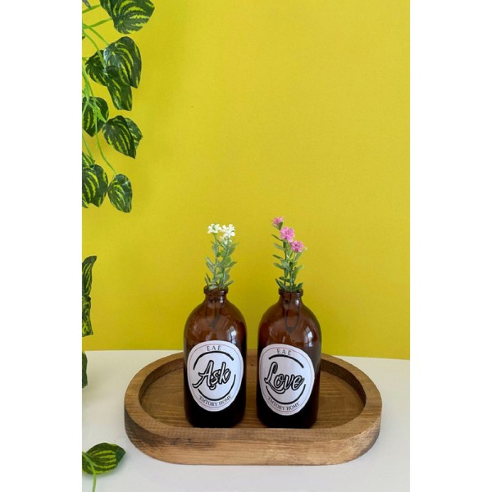 Emtory Home Aşk Love Dekoratif Amber Cam Şişe Vazo Seti 10 cm - Kahverengi Vazo Fiyatı