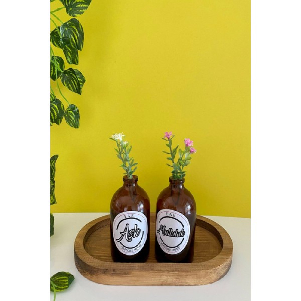 Emtory Home Aşk Mutluluk Dekoratif Amber Cam Şişe Vazo Seti 10CM - Renkli Vazo Fiyatı