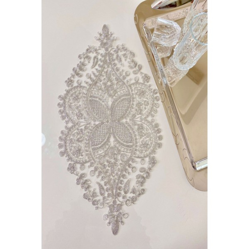 Emtory Home Dekoratif Fransız Tarzı Gümüş Simli Sehpa & Tepsi Örtüsü (Çeyizlik) - 49 x 49 cm Amerikan Servis Fiyatı