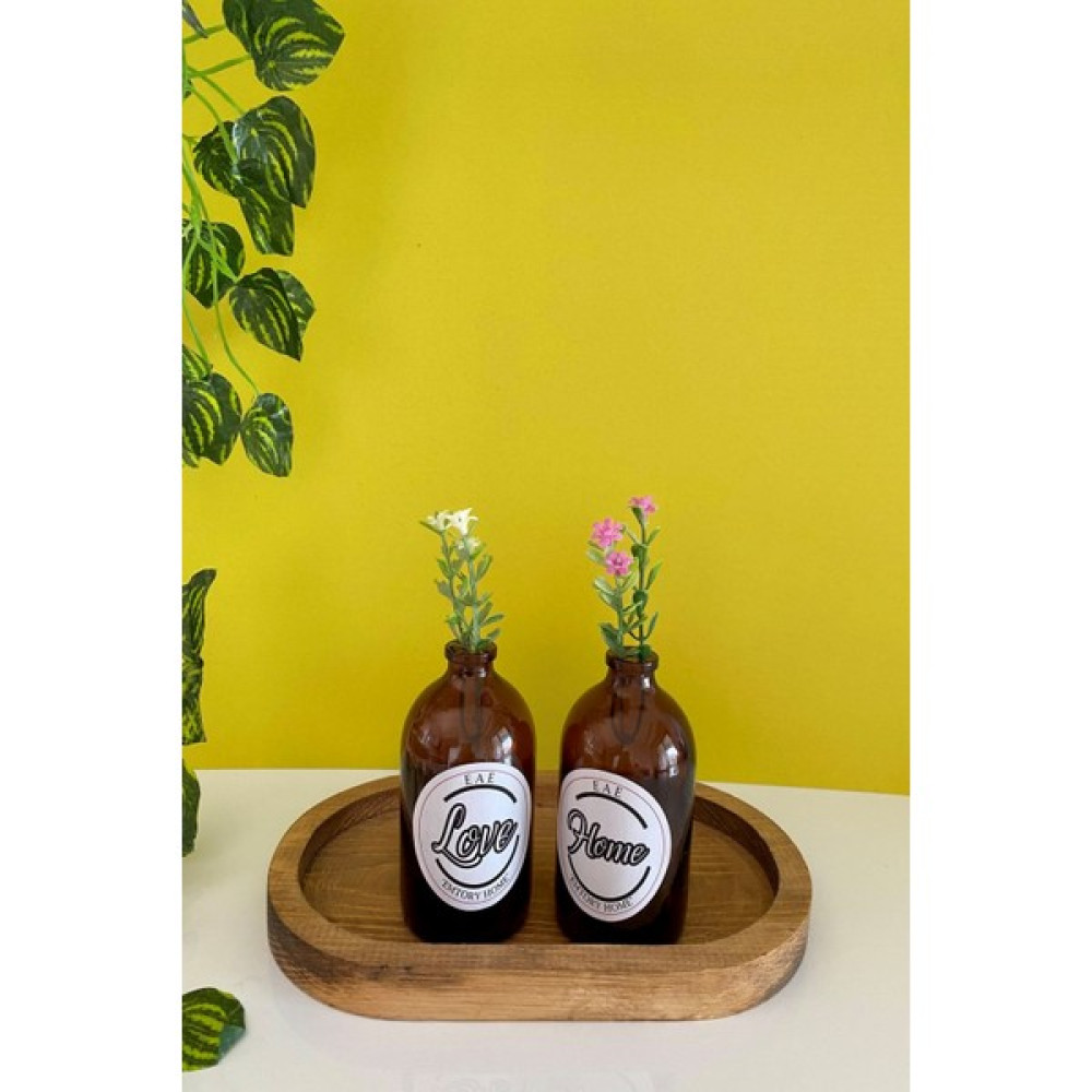 Emtory Home Home Love Dekoratif Amber Cam Şişe Vazo Seti 10 cm - Kahverengi Vazo Fiyatı