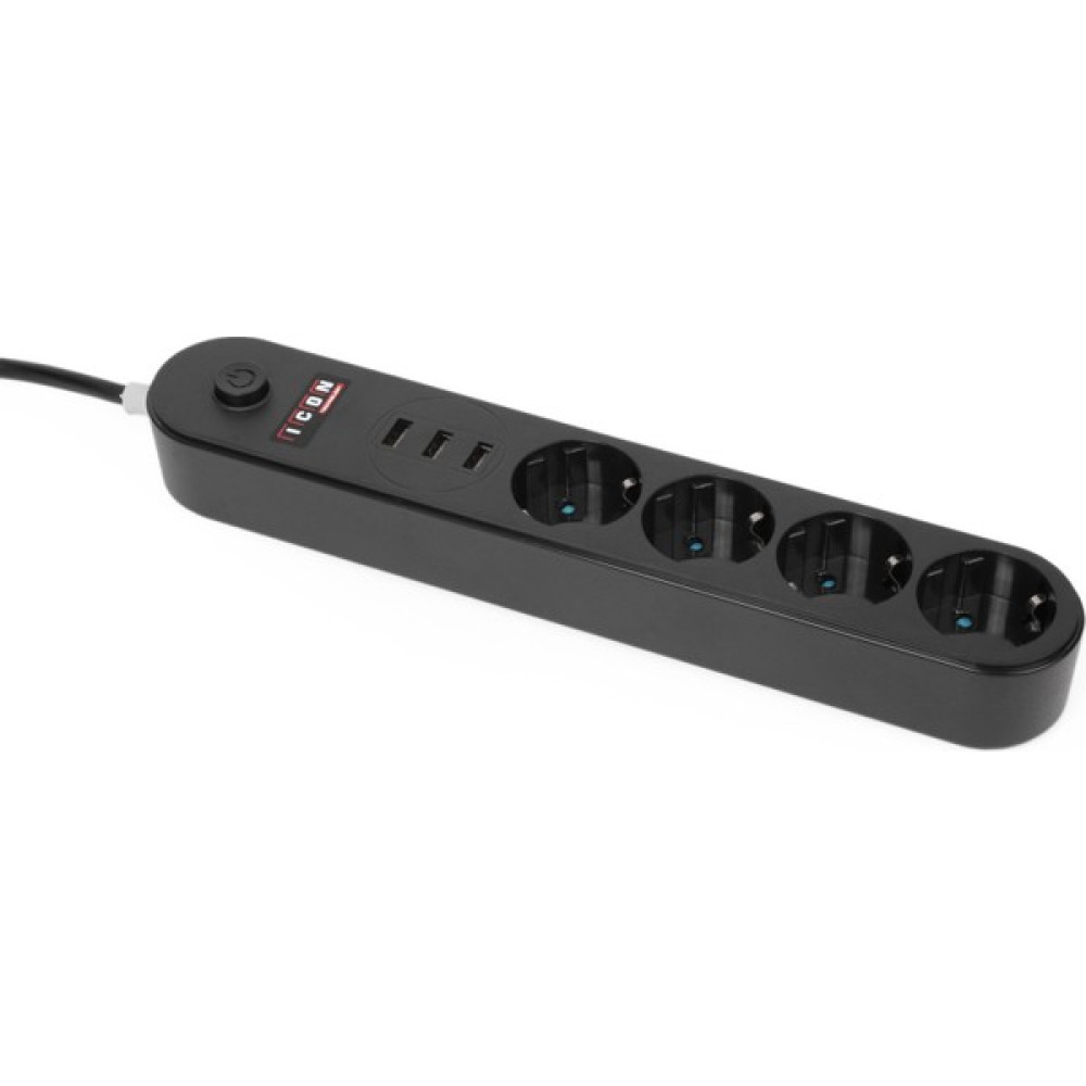 Emxtech Icon Akım Korumalı 4'lü Priz 3 Port USB Çoklu Grup Priz 2 Metre Kablo 10A - Siyah Prizler Fiyatı