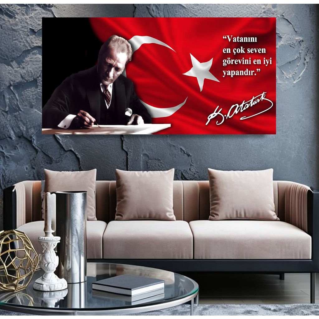 Emya Home Mustafa Kemal Atatürk Panoramik Kanvas Tablo - 30x60 cm SSD / Solid State Drive Fiyatı