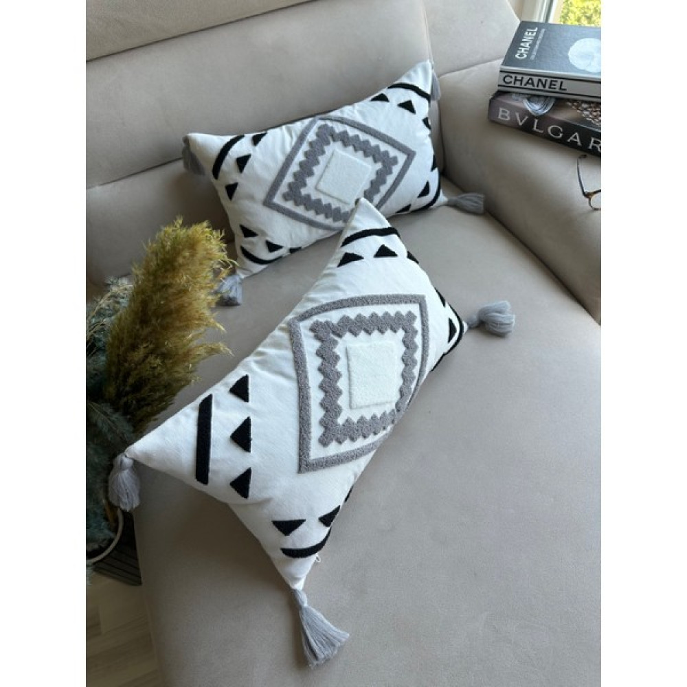 En Gözde Home Punch Nakışlı 2 Adet Kırlent Kılıfı - 30 x 50 cm - Ekru Kırlent / Mobilya Yastığı Fiyatı