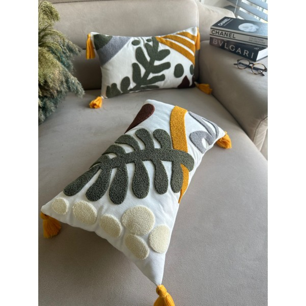 En Gözde Home Punch Nakışlı 2 Adet Kırlent Kılıfı - 30 x 50 cm - Ekru Krem Kırlent / Mobilya Yastığı Fiyatı
