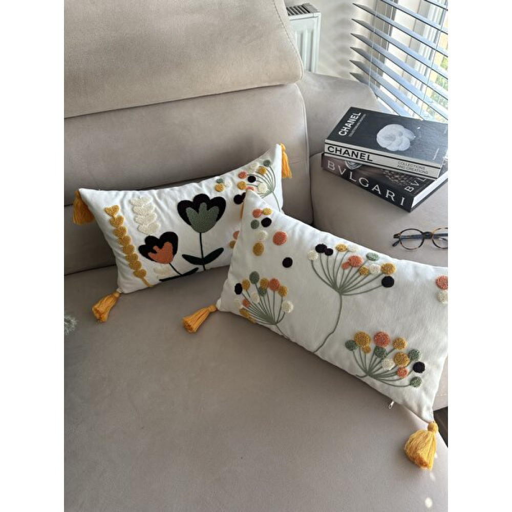 En Gözde Home Punch Nakışlı 2 Adet Kırlent Kılıfı - 30 x 50 cm - Koyu Yeşil - Gri Kırlent / Mobilya Yastığı Fiyatı