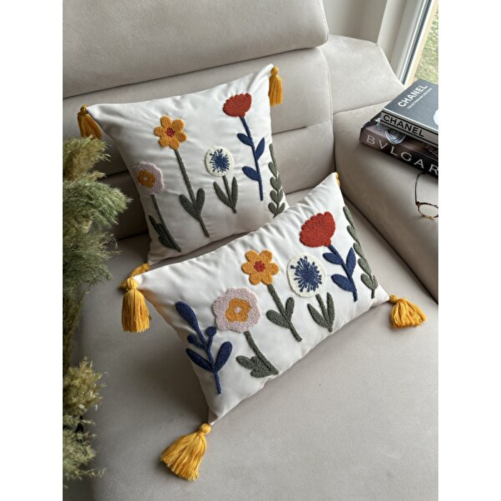 En Gözde Home Punch Nakışlı 2 Adet Kırlent Kılıfı - 33 x 50 cm - Bej - Hardal Kırlent / Mobilya Yastığı Fiyatı