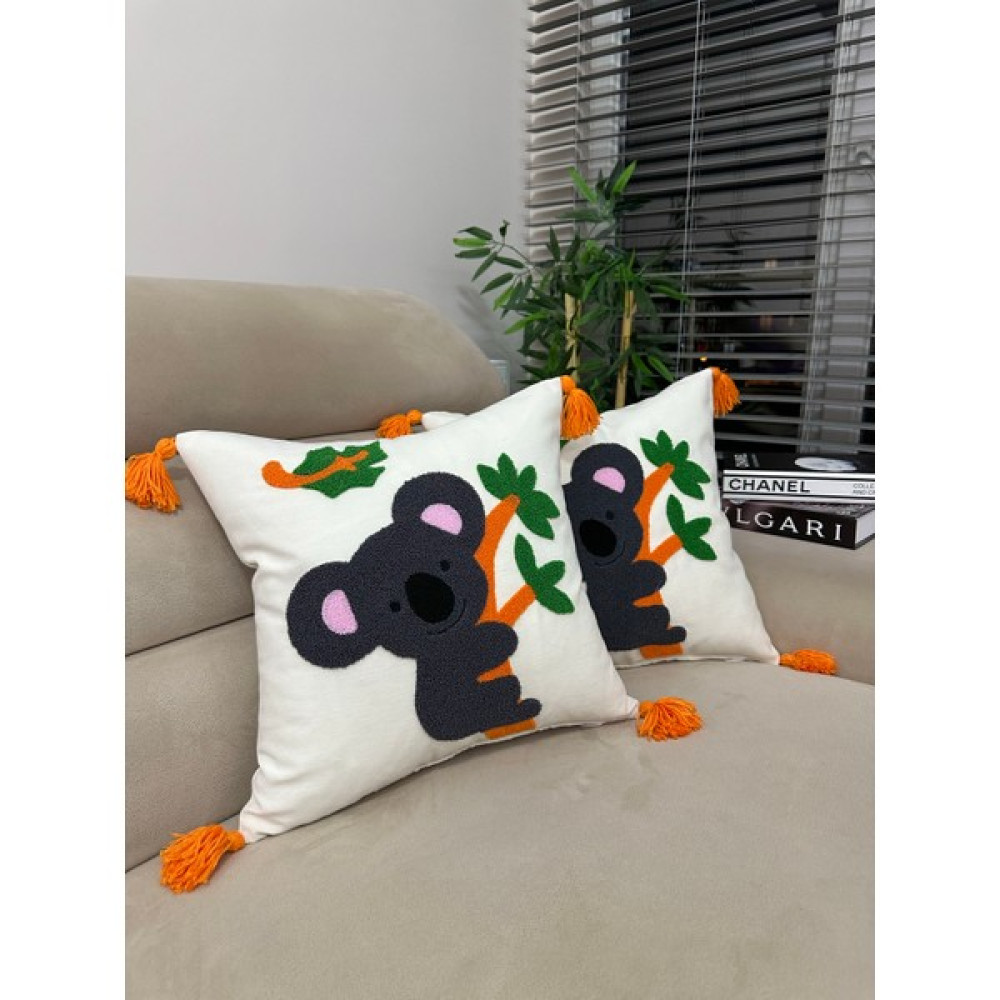 En Gözde Home Punch Nakışlı 2 Adet Kırlent Kılıfı - 43 x 43 cm - Antrasit - Turuncu Kırlent / Mobilya Yastığı Fiyatı