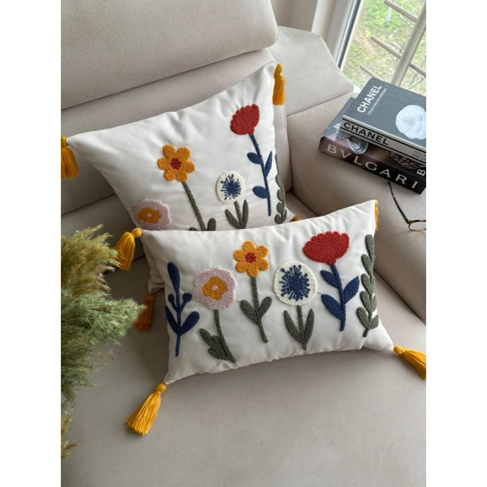 En Gözde Home Punch Nakışlı 2 Adet Kırlent Kılıfı - 43 x 43 cm - Bej - Hardal Kırlent / Mobilya Yastığı Fiyatı