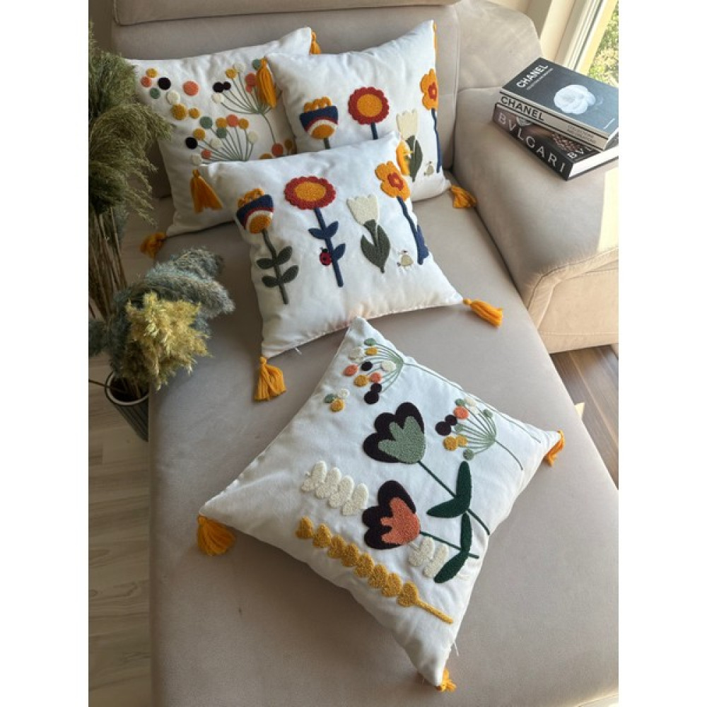 En Gözde Home Punch Nakışlı 4 Adet Kırlent Kılıfı - 43 x 43 cm - Ekru Kırlent / Mobilya Yastığı Fiyatı
