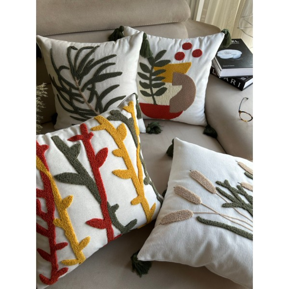 En Gözde Home Punch Nakışlı 4 Adet Kırlent Kılıfı - 43 x 43 cm - Ekru - Somon Kırlent / Mobilya Yastığı Fiyatı