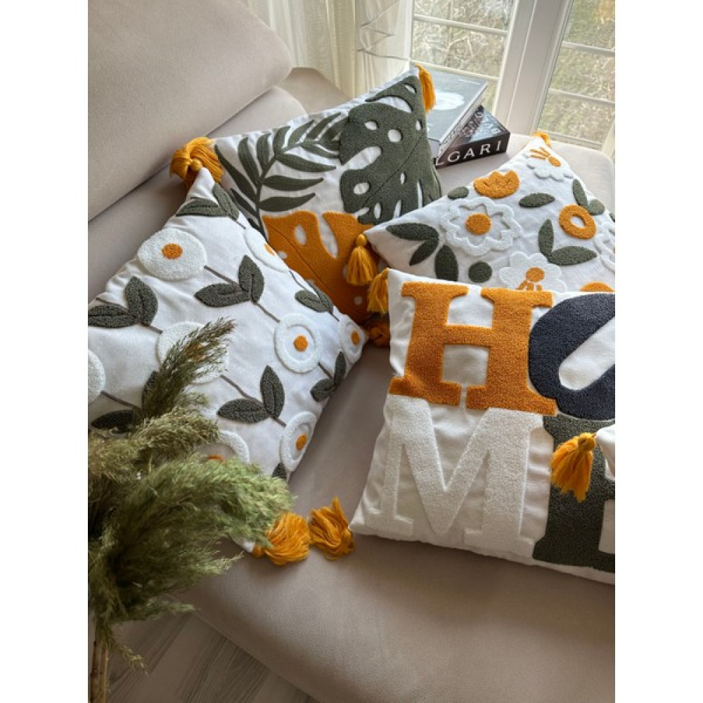 En Gözde Home Punch Nakışlı 4 Adet Kırlent Kılıfı - 43 x 43 cm - Hardal Kırlent / Mobilya Yastığı Fiyatı