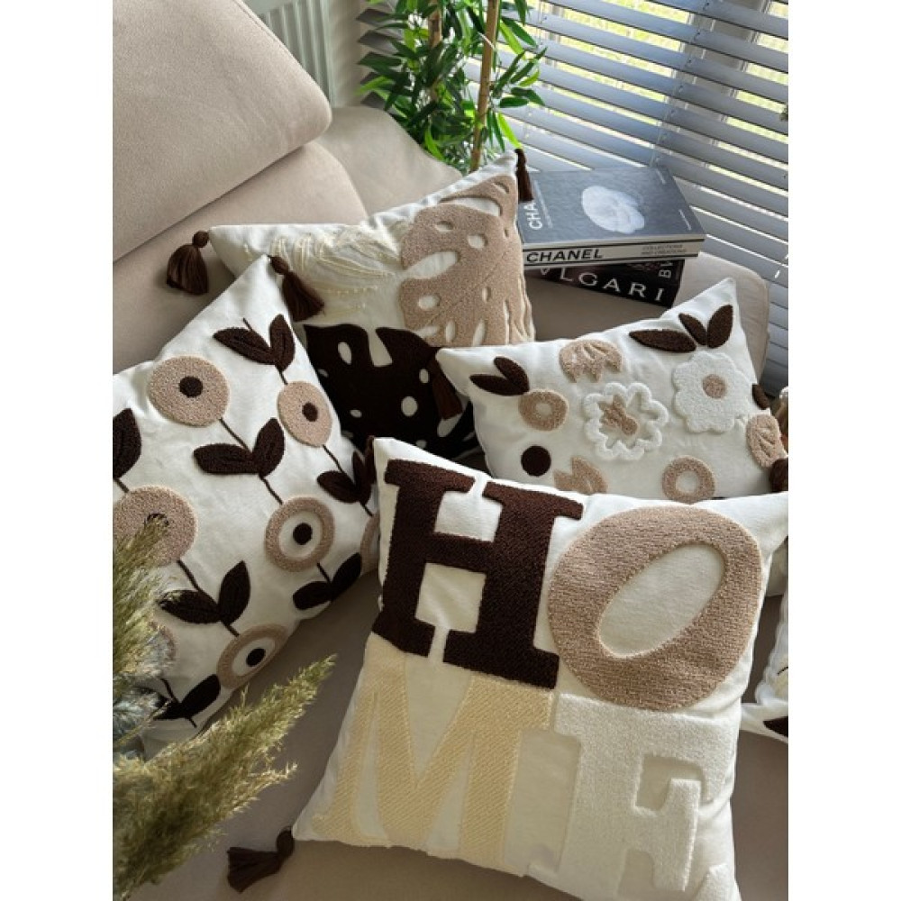 En Gözde Home Punch Nakışlı 4 Adet Kırlent Kılıfı - 43 x 43 cm - Koyu Kahve - Sütlü Kahve - Bej Kırlent / Mobilya Yastığı Fiyatı