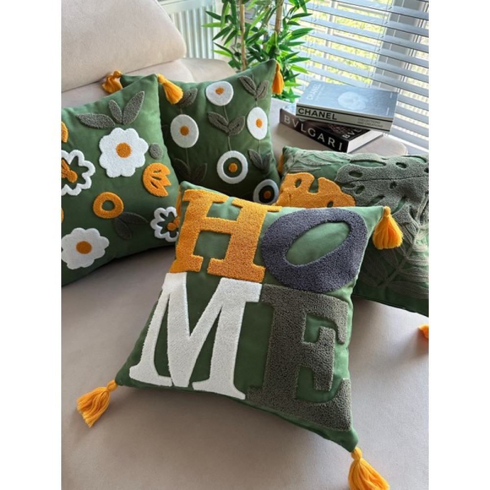 En Gözde Home Punch Nakışlı 4 Adet Kırlent Kılıfı - 43 x 43 cm - Yeşil - Krem Kırlent / Mobilya Yastığı Fiyatı