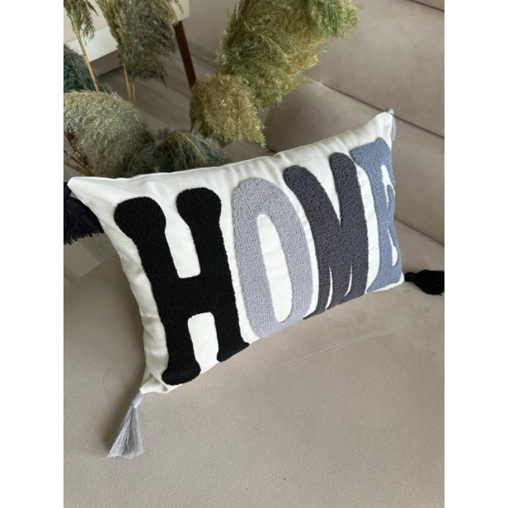 En Gözde Home Punch Nakışlı Kırlent Kılıfı - 35 x 50 cm - Gri - Antrasit Kırlent / Mobilya Yastığı Fiyatı