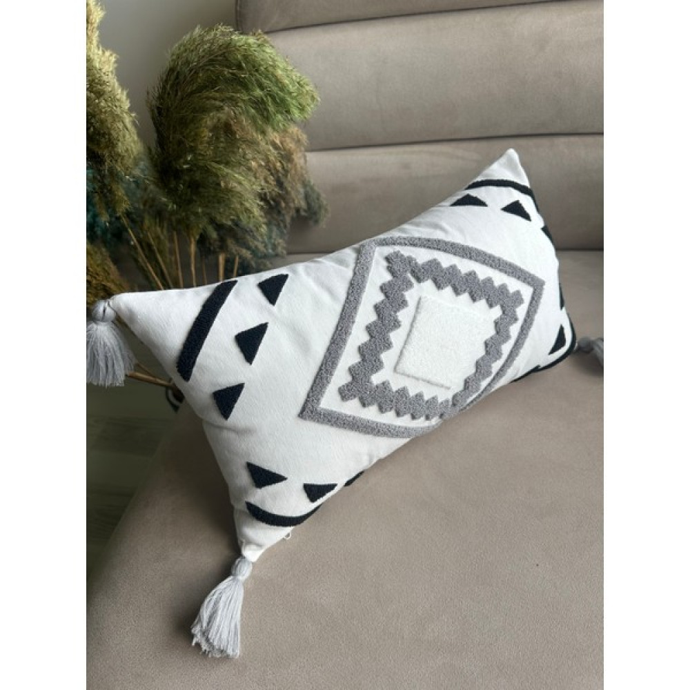 En Gözde Home Punch Nakışlı Kırlent Kılıfı - 35 x 50 cm - Gri - Ekru Kırlent / Mobilya Yastığı Fiyatı