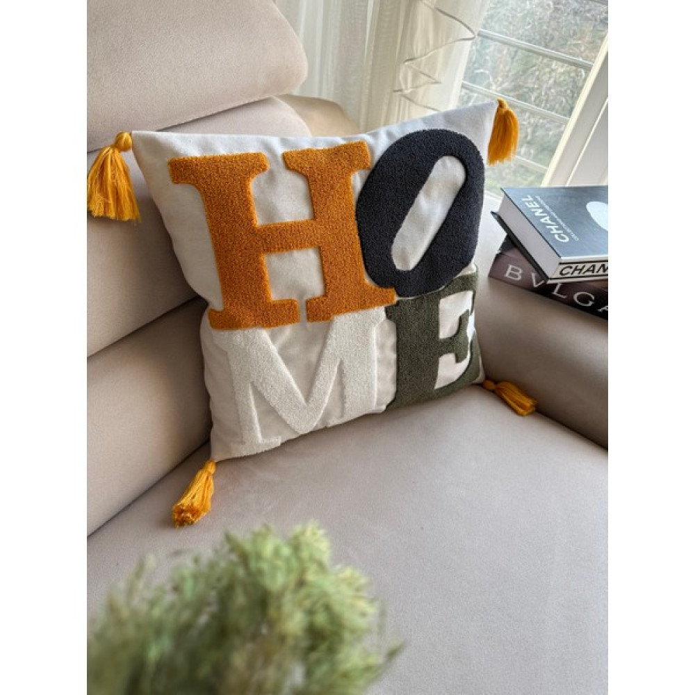 En Gözde Home Punch Nakışlı Kırlent Kılıfı - 43 x 43 cm - Antrasit - Hardal Kırlent / Mobilya Yastığı Fiyatı