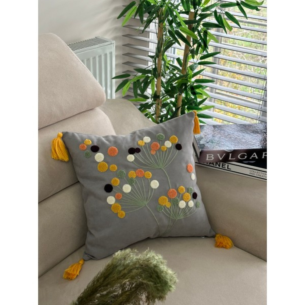En Gözde Home Punch Nakışlı Kırlent Kılıfı - 43 x 43 cm - Gri Kırlent / Mobilya Yastığı Fiyatı