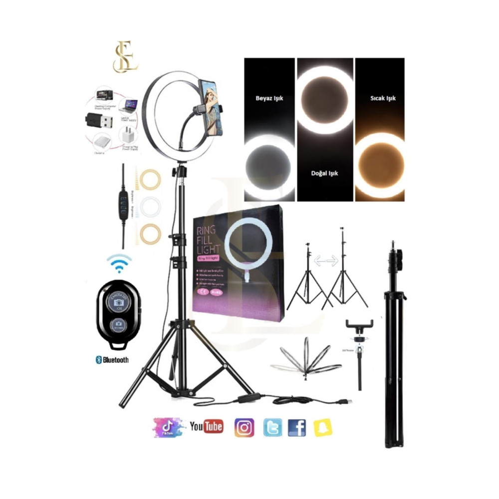 EN SİGA Kumandalı Youtuber Tiktok Çekim Işıklı Telefon Tutucu Makyaj Işığı Ring Light 10 Inç + 2.1 M Tripod Fotoğraf Makinesi Aksesuarları Fiyatı