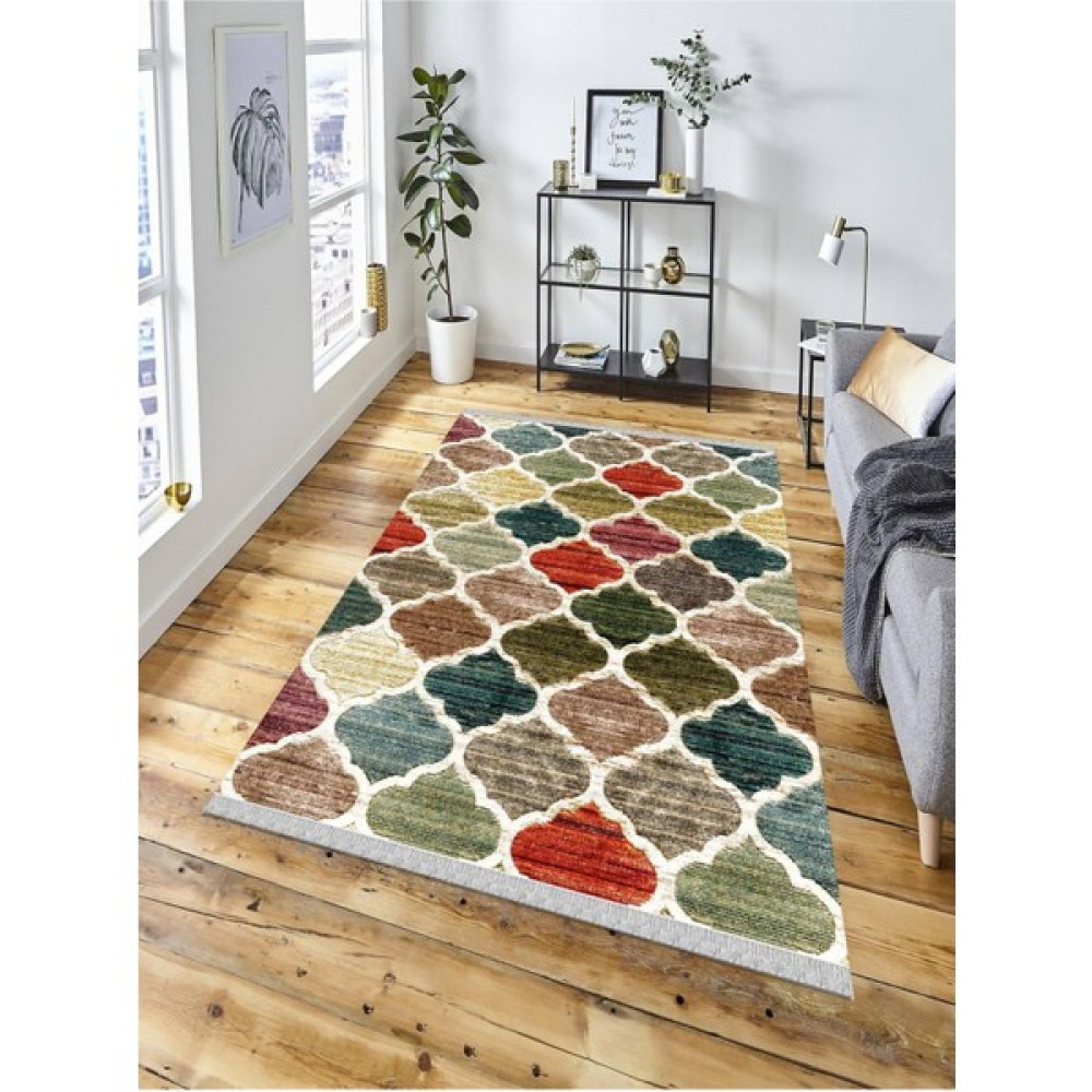 En Uygun Halı Dekoratif Kaymaz Taban Yıkanabilir Modern Halı DELÜX-4010 - 60 x 100 cm - Renkli Salon Halısı Fiyatı