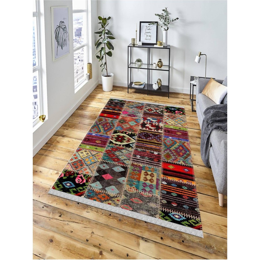 En Uygun Halı Dekoratif Kaymaz Taban Yıkanabilir Modern Halı DELÜX-4015 - 80 x 200 cm - Renkli Salon Halısı Fiyatı