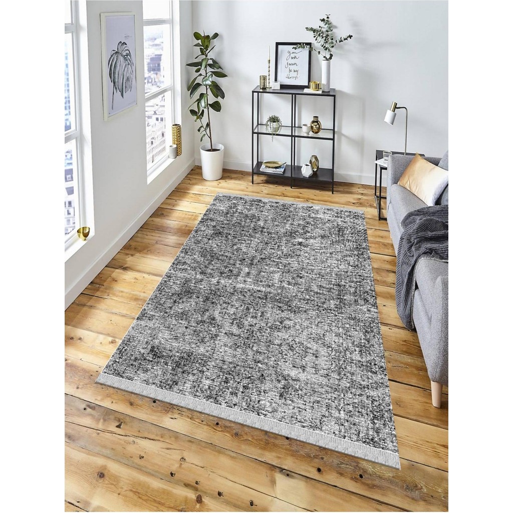En Uygun Halı Dekoratif Kaymaz Taban Yıkanabilir Modern Halı DELÜX-4019 - 100 x 400 cm - Gri Salon Halısı Fiyatı