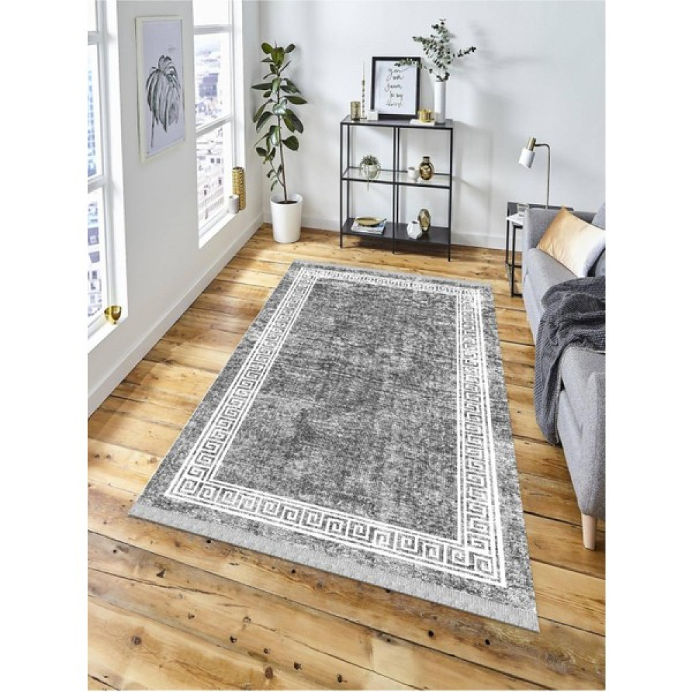 En Uygun Halı Dekoratif Kaymaz Taban Yıkanabilir Modern Halı DELÜX-5049 - 100 x 120 cm - Gri Salon Halısı Fiyatı