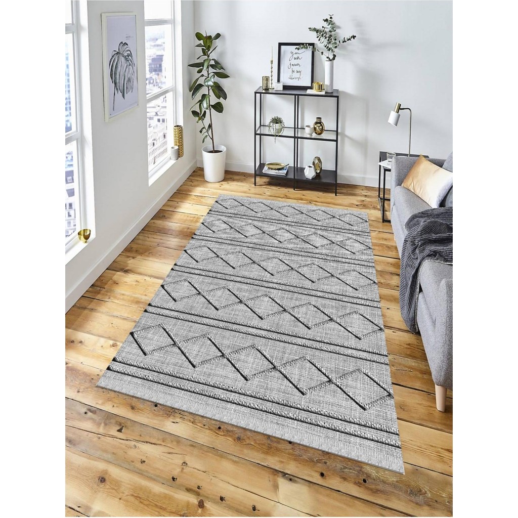 En Uygun Halı Dekoratif Kaymaz Taban Yıkanabilir Modern Halı DELÜX-6084 - 160 x 230 cm - Gri Salon Halısı Fiyatı