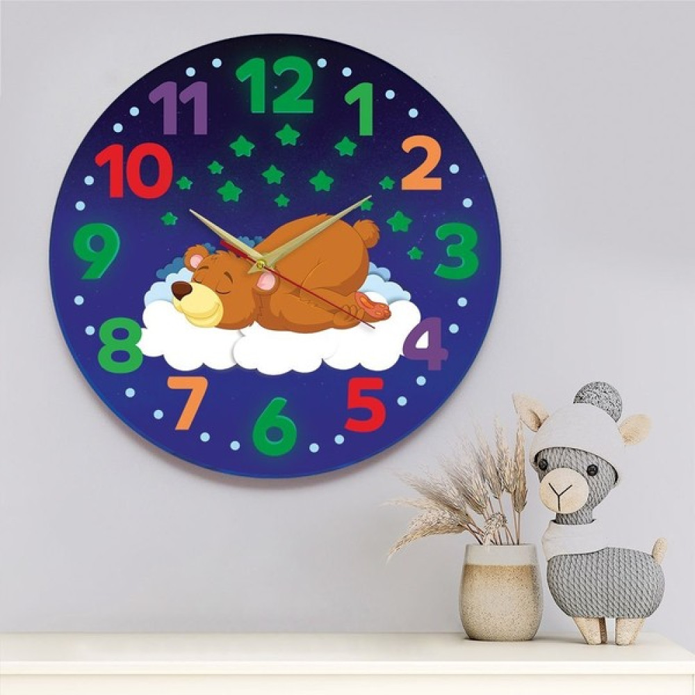 Enbaba Fosforlu Sevimli Ayı Duvar Saati - Renkli - 28 x 28 cm Dekoratif Saat Fiyatı