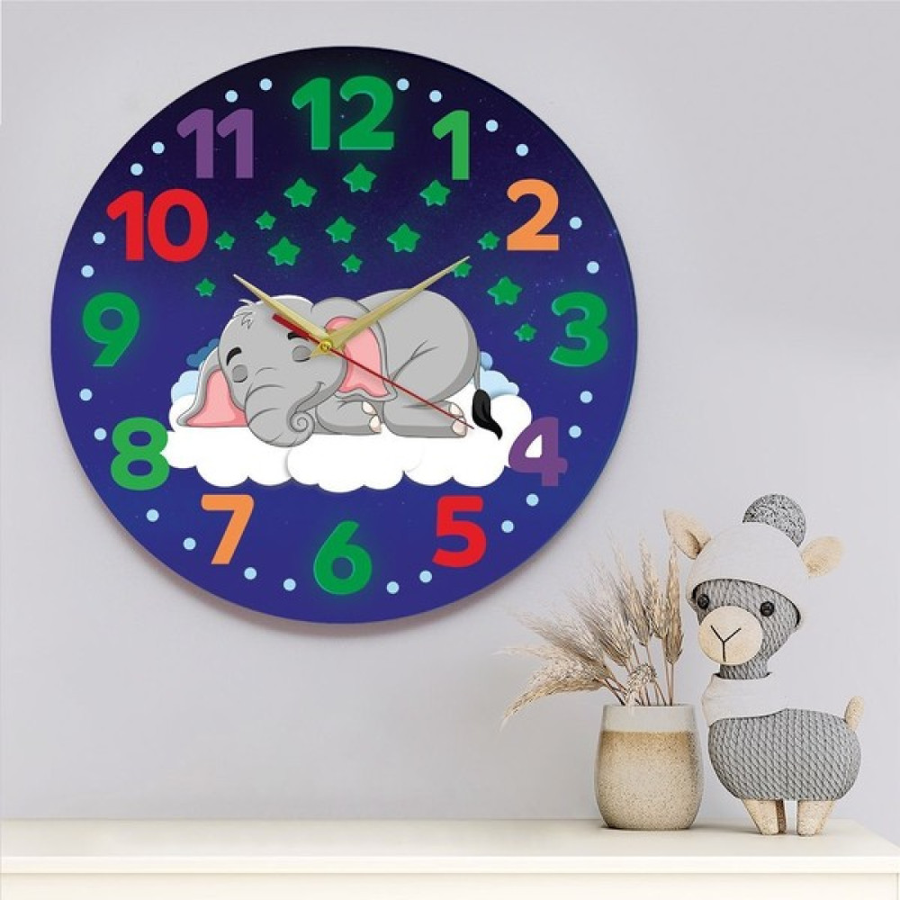 Enbaba Fosforlu Sevimli Fil Duvar Saati - Renkli - 28 x 28 cm Dekoratif Saat Fiyatı