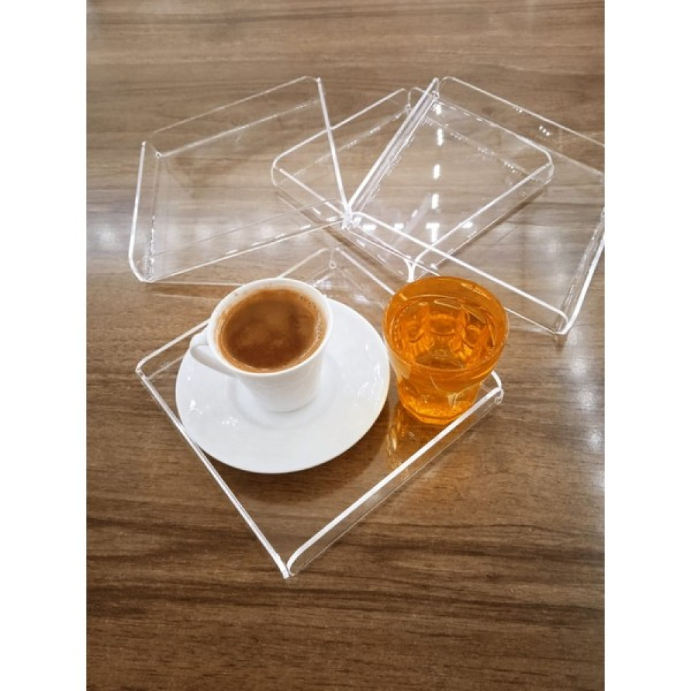 EnBulur1 Solidclass Ozmrt Şeffaf Pleksi Kahve Sunumuk 16X16 cm ( 4 Adet Ürün) 8956 Servis Tepsisi Fiyatı