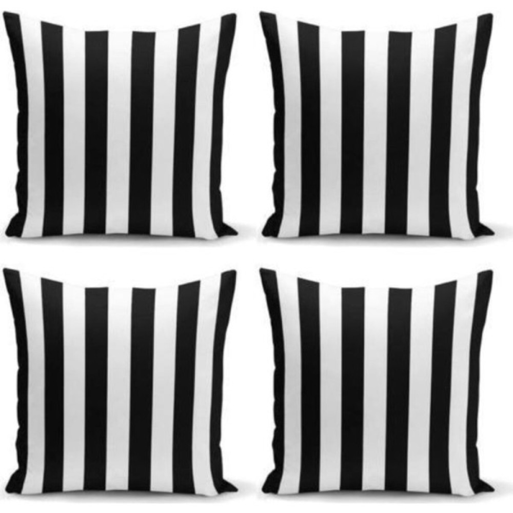 Enc Home 4'lü Çizgili Kırlent - Siyah - Beyaz - 43 x 43 cm Kırlent / Mobilya Yastığı Fiyatı