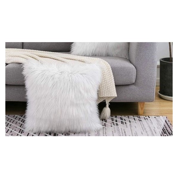 Enc Home Çift Tarafı Peluş Kırlent Kılıfı - Beyaz - 43 x 43 cm Anne Bebek Oyuncak Fiyatı