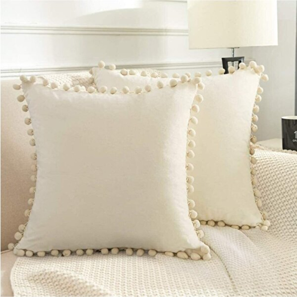 Enc Home Ponponlu Kırlent Kılıfı - 43 x 43 cm - Krem Kırlent / Mobilya Yastığı Fiyatı