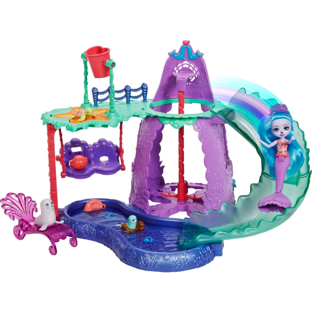 Enchantimals Görkemli Enchantimals  Okyanus Krallığı  Eğlenceli Su Parkı oyun seti (29 cm x 43 cm) ve Deniz Aslanı Shayda bebek; hayvan figürleri ve aksesuarlar HCG03 - Mor Oto Boyaları Fiyatı