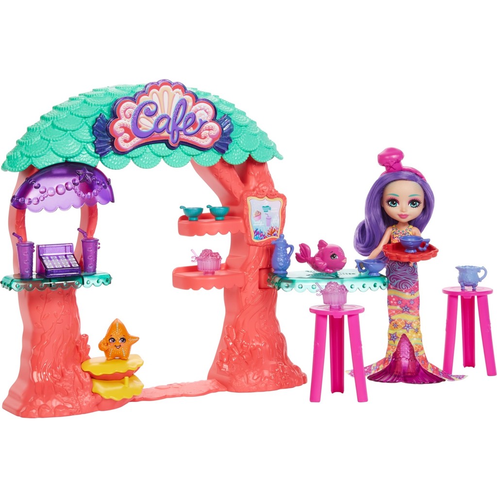 Enchantimals Su Altı Kafe Oyun Seti (22 cm), Deniz Kızı Martina Bebek, 2 hayvan dostu ve aksesuarlar dahil 15'ten fazla parça, 3 yaş ve üzeri HCF86 Diğer Fiyatı