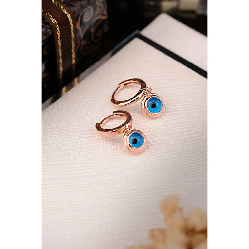 Encili Silver 925 Ayar Gümüş Nazar Boncuklu Halka Model Küpe - 1 cm - Rose Gümüş Küpe Fiyatı